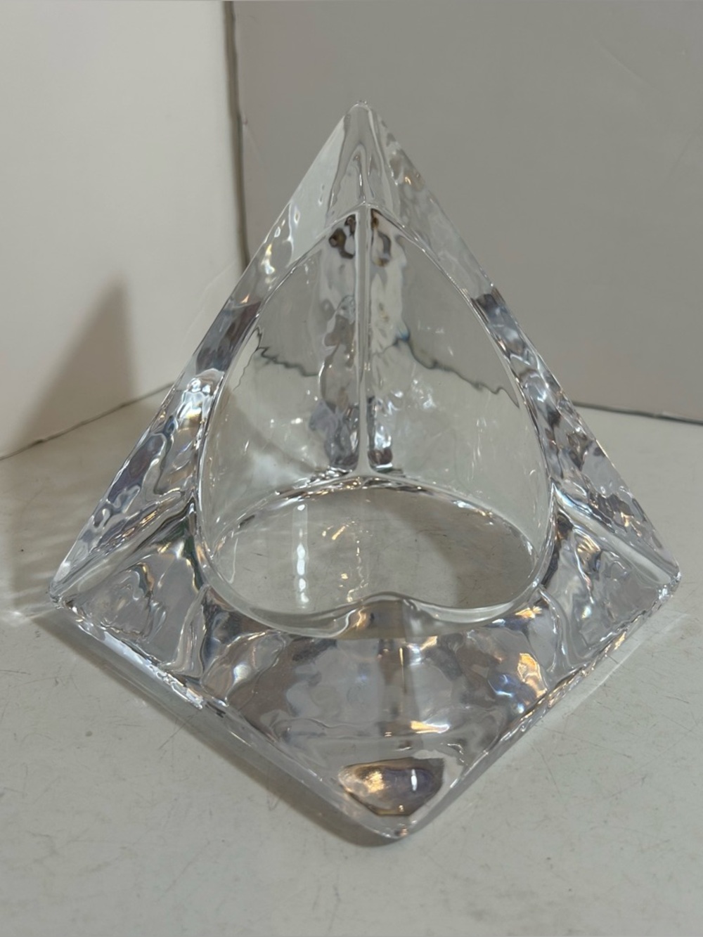 Vintage Nybro Glasbrum Sweden ice glass pyramid candle holder by Tord Kjellstrom